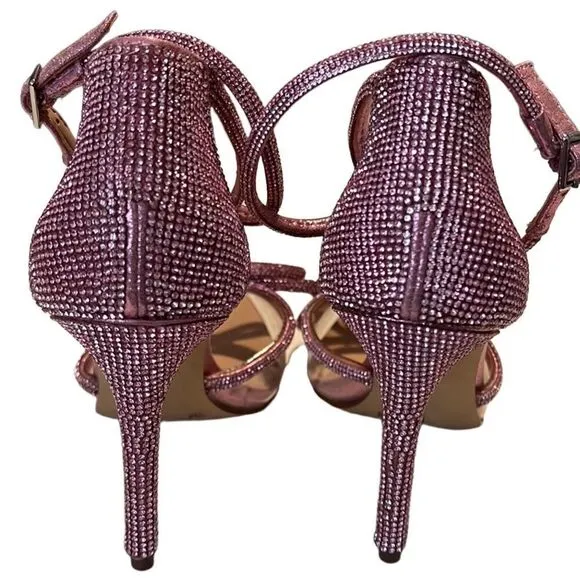 INC Rhinestone Laynea Pink Bow Double Ankle Strap Stiletto Heels Size 7