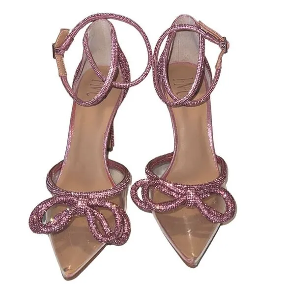 INC Rhinestone Laynea Pink Bow Double Ankle Strap Stiletto Heels Size 7