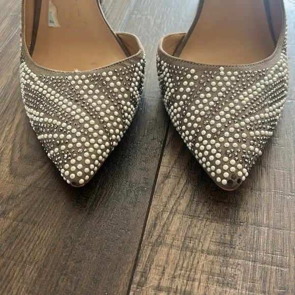 I.N.C. Size 10 Kenjay 8 d'Orsay Studded Pointed Toe Pumps Natural Pearl