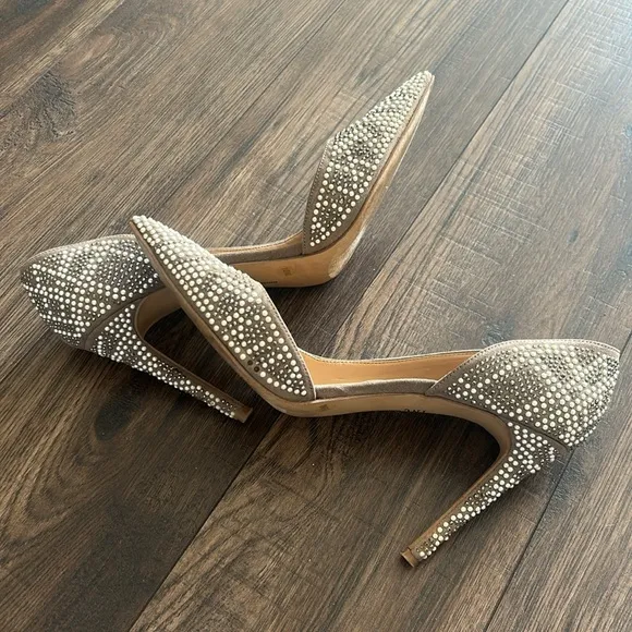 I.N.C. Size 10 Kenjay 8 d'Orsay Studded Pointed Toe Pumps Natural Pearl