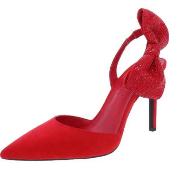 INC Womens red sued pumps with crystal bow/INC women's pointy toe heels