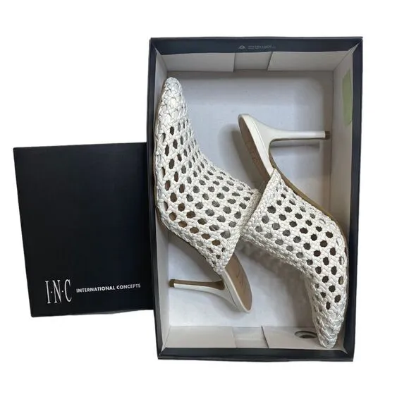 INC International Concepts White  Pointed Toe Mules Size 8 NWT