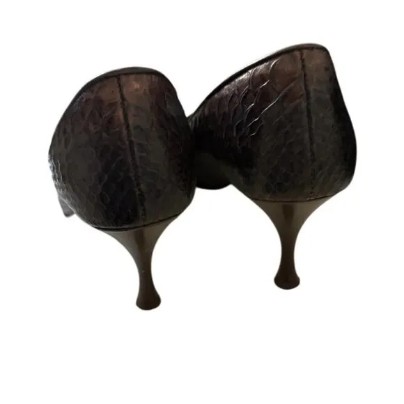 IRIS- ITALIAN LEATHER Brown Python - Pointed Toe Kitten Heels 👠 🤎
