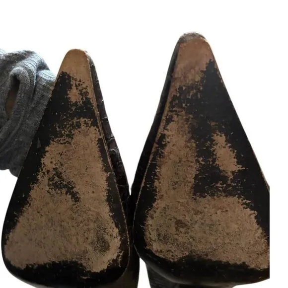 IRIS- ITALIAN LEATHER Brown Python - Pointed Toe Kitten Heels 👠 🤎