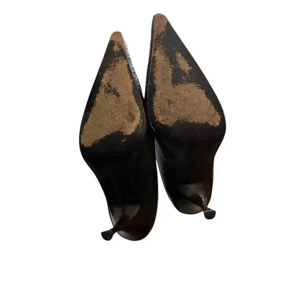 IRIS- ITALIAN LEATHER Brown Python - Pointed Toe Kitten Heels 👠 🤎