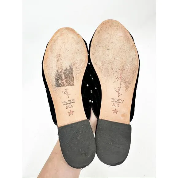 Isa Tapia Women's Charleen Black Embellished Quilted Velvet Mules Size 36.5