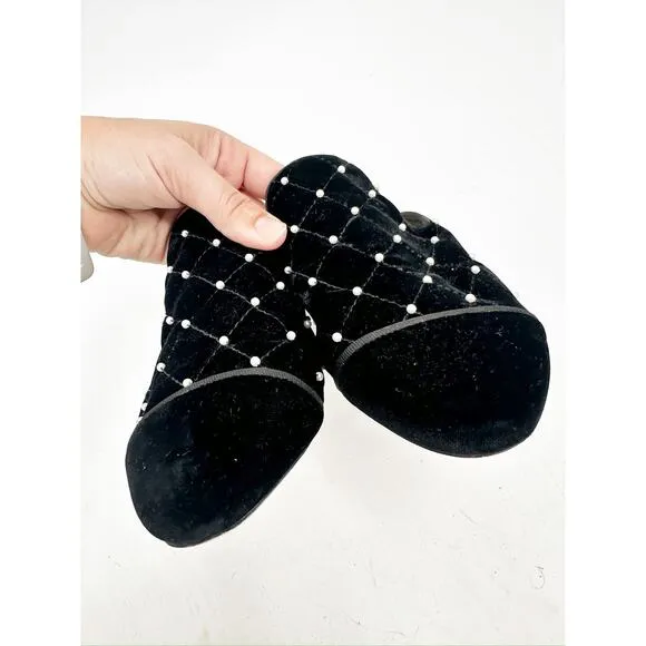 Isa Tapia Women's Charleen Black Embellished Quilted Velvet Mules Size 36.5