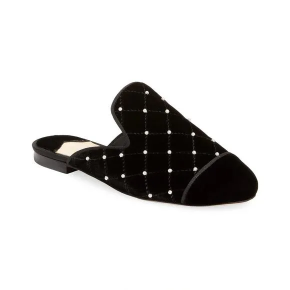 Isa Tapia Women's Charleen Black Embellished Quilted Velvet Mules Size 36.5