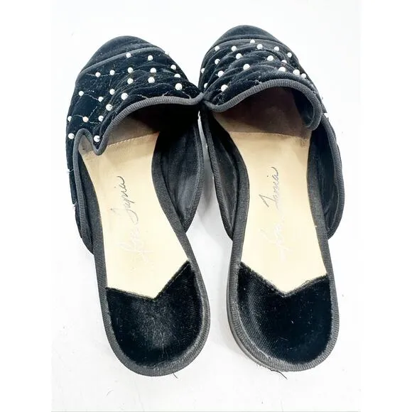 Isa Tapia Women's Charleen Black Embellished Quilted Velvet Mules Size 36.5