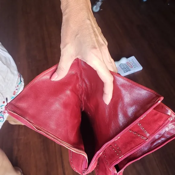 Isabella Fiore vtg 90s mid calf red suede pointed toe booties kitten heel bootie