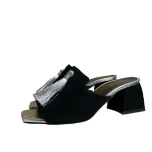 ISLO by Isabella Russo Black Suede Mules Tassel Front Detail Heels Women’s 37