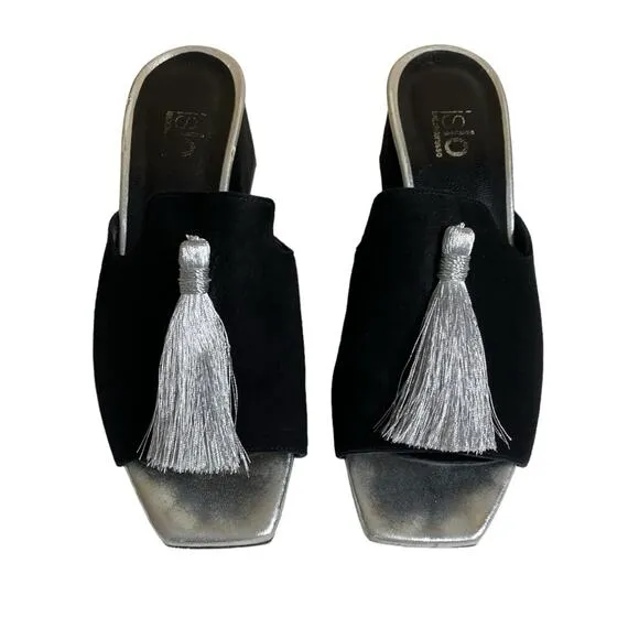 ISLO by Isabella Russo Black Suede Mules Tassel Front Detail Heels Women’s 37