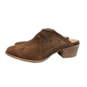Italeau Made in Italy Perforated Brown Mules Suede Heels Shoes 9.5