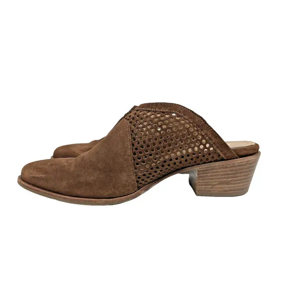 Italeau Made in Italy Perforated Brown Mules Suede Heels Shoes 9.5