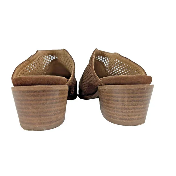 Italeau Made in Italy Perforated Brown Mules Suede Heels Shoes 9.5