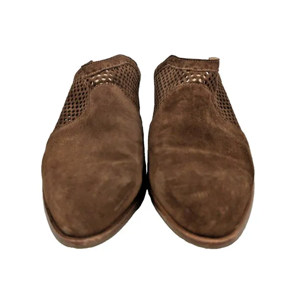 Italeau Made in Italy Perforated Brown Mules Suede Heels Shoes 9.5