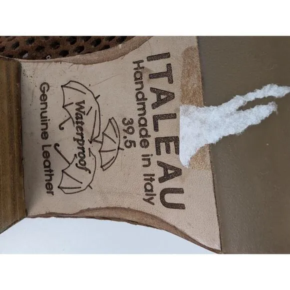 Italeau Made in Italy Perforated Brown Mules Suede Heels Shoes 9.5