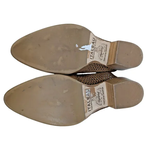 Italeau Made in Italy Perforated Brown Mules Suede Heels Shoes 9.5