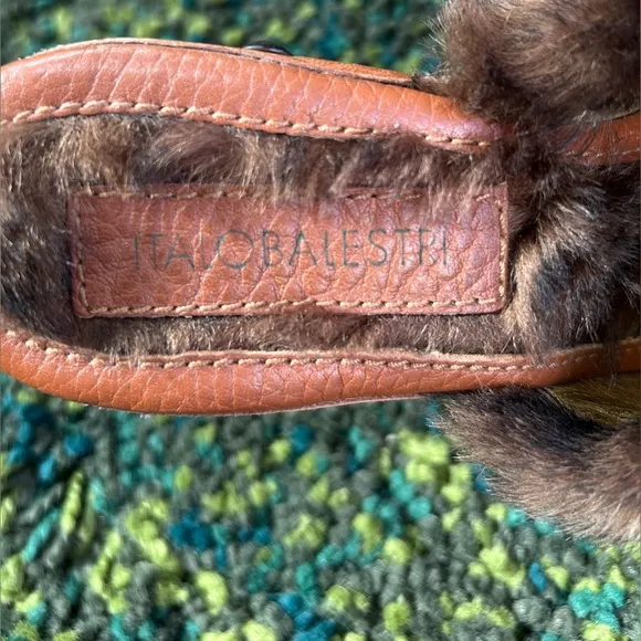 ITALOBALESTRI Fur and Suede Heeled Mules with Wooden Platform - Size 39 (US 8)