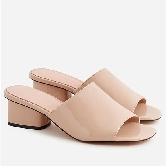 J Crew 1997 New Patent Leather Mules Neutral Peep Toe Minimalist Tan Size 9.5