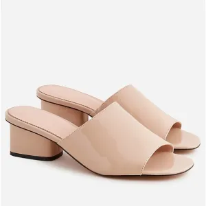 J Crew 1997 New Patent Leather Mules Neutral Peep Toe Minimalist Tan Size 9.5