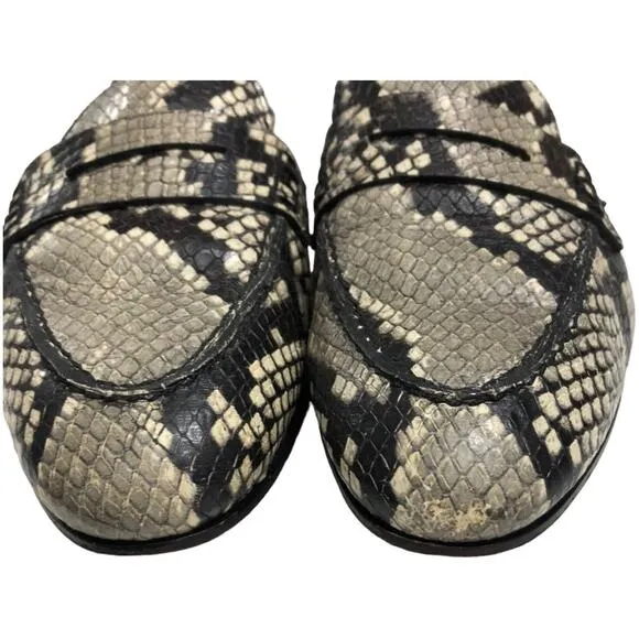 J Crew Academy Penny Loafer Mules in Snake Embossed Leather 6-1/2 EUC