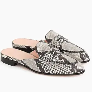 J Crew Academy Penny Loafer Mules in Snake Embossed Leather 6-1/2 EUC