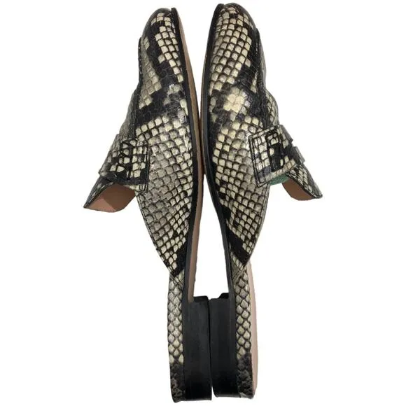 J Crew Academy Penny Loafer Mules in Snake Embossed Leather 6-1/2 EUC