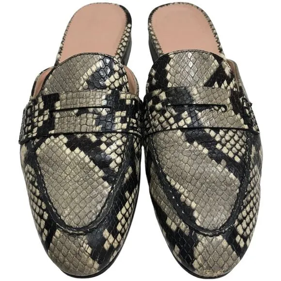 J Crew Academy Penny Loafer Mules in Snake Embossed Leather 6-1/2 EUC