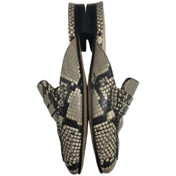 J Crew Academy Penny Loafer Mules in Snake Embossed Leather 6-1/2 EUC