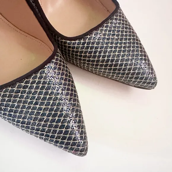 J. Crew Black and Silver Mesh Heels Women's Size 8.5