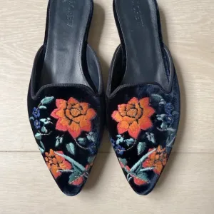[J. Crew] Blue Orange Floral Embroidered Mules