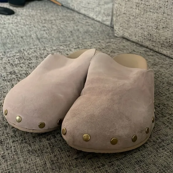 J Crew Calf Suede Almond Biscotti Pink Beige Studded Marlow Studs Clogs Size 11