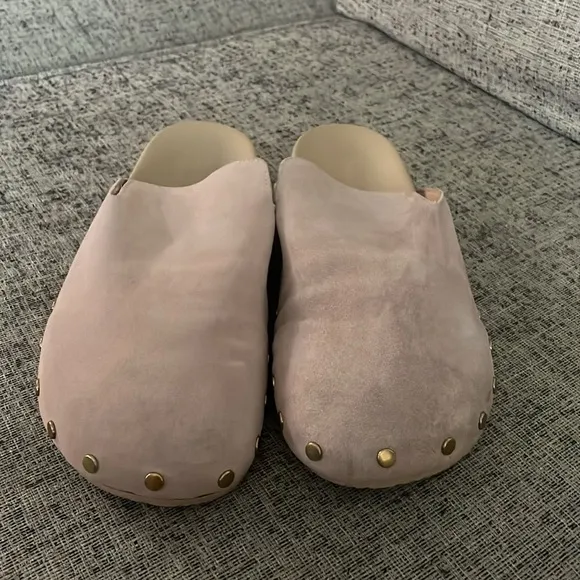 J Crew Calf Suede Almond Biscotti Pink Beige Studded Marlow Studs Clogs Size 11
