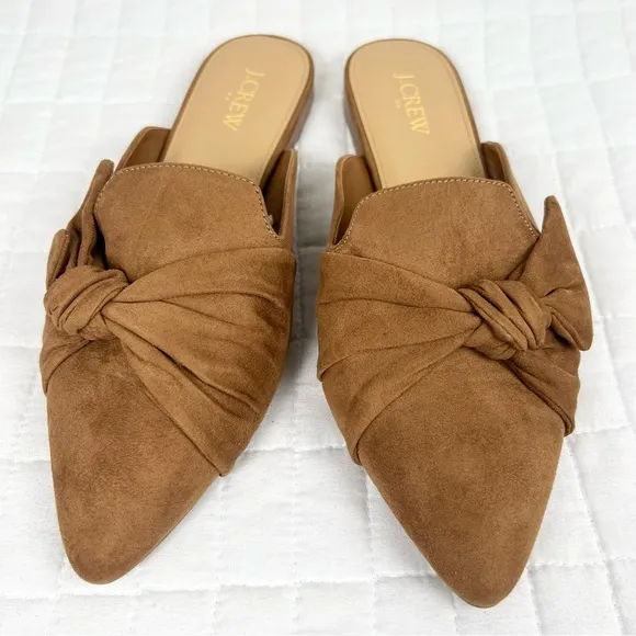 J. Crew Factory Suede Bow Mules in Brown Size 8 NWOB