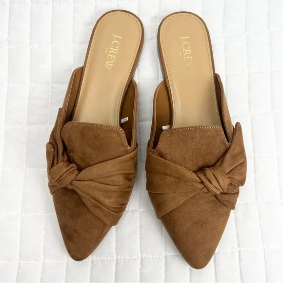 J. Crew Factory Suede Bow Mules in Brown Size 8 NWOB