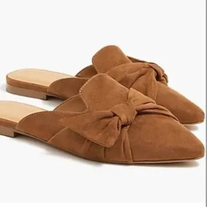 J. Crew Factory Suede Bow Mules in Brown Size 8 NWOB