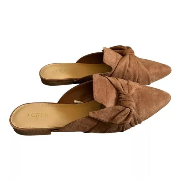 J. Crew Faux Suede Bow Mules Slip On Camel Size 10