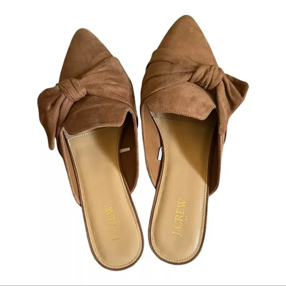 J. Crew Faux Suede Bow Mules Slip On Camel Size 10