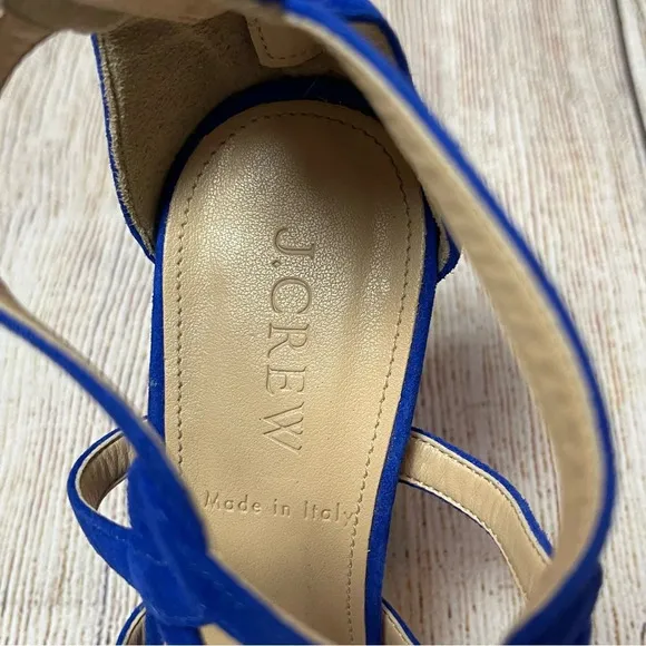 J Crew Geometric Strappy High Heel Sandals Blue Suede Made in Italy Sz 6