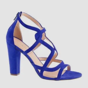 J Crew Geometric Strappy High Heel Sandals Blue Suede Made in Italy Sz 6
