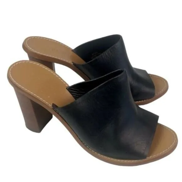 J Crew Leather Marlow Slip On Mules Shoes Block Heel sandals open toe