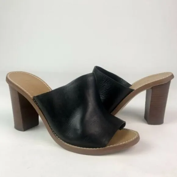 J Crew Leather Marlow Slip On Mules Shoes Block Heel sandals open toe
