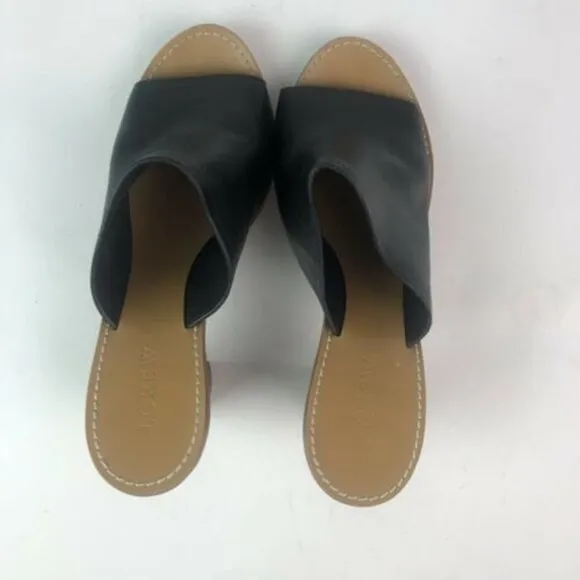 J Crew Leather Marlow Slip On Mules Shoes Block Heel sandals open toe