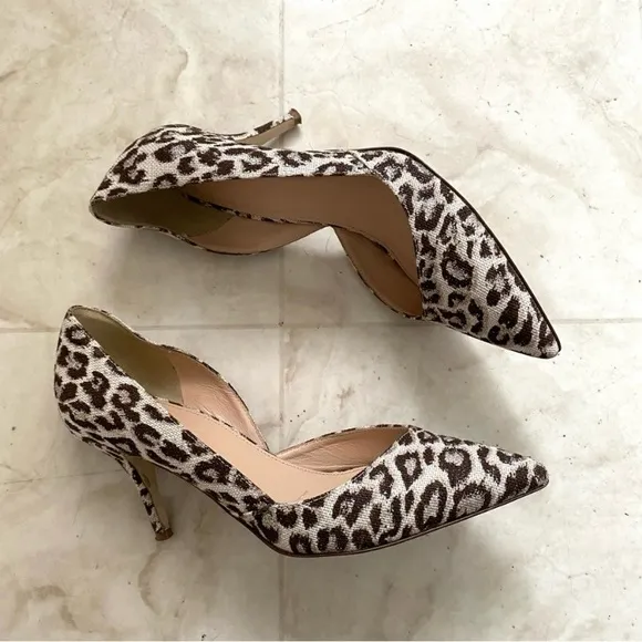 J. Crew Made in Italy Leopard Print Glitter Pointed Toe D'Orsay Heels size 7