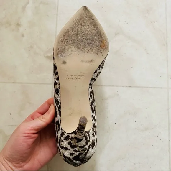 J. Crew Made in Italy Leopard Print Glitter Pointed Toe D'Orsay Heels size 7
