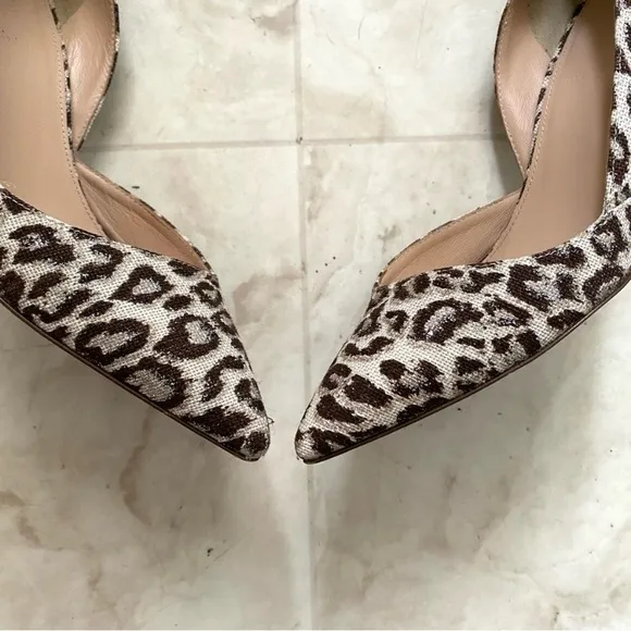 J. Crew Made in Italy Leopard Print Glitter Pointed Toe D'Orsay Heels size 7