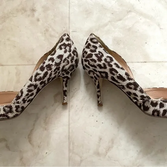 J. Crew Made in Italy Leopard Print Glitter Pointed Toe D'Orsay Heels size 7