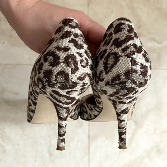 J. Crew Made in Italy Leopard Print Glitter Pointed Toe D'Orsay Heels size 7