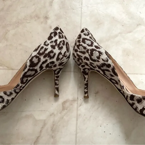 J. Crew Made in Italy Leopard Print Glitter Pointed Toe D'Orsay Heels size 7